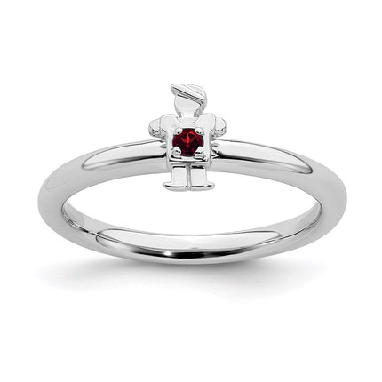 Sterling Silver Stackable Expressions Rhodium Garnet Boy Ring | QSK1911 ,