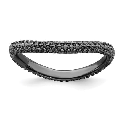 Sterling Silver Stackable Expressions Polished Black-plated Wave Ring | QSK685 ,