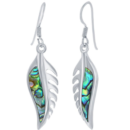 Classic Women's Earrings - Sterling Silver Abalone Leaf French Wire Closure | D-8041 ,