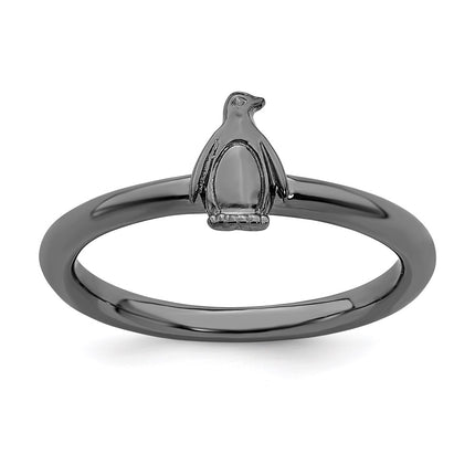 Sterling Silver Stackable Expressions Black-plated Penguin Ring | QSK1957 ,