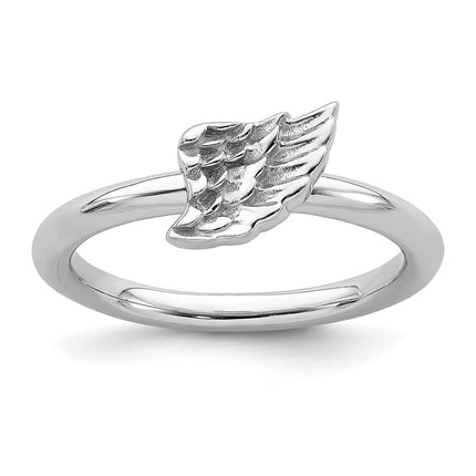 Sterling Silver Stackable Expressions Rhodium Angel Wing Ring | QSK1986 ,