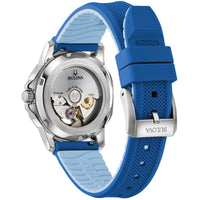 Bulova Men's Watch - Marine Star Automatic Open Heart Mop Dial Blue Strap | 96L324 ,
