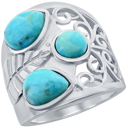 Classic Women's Turquoise Leaf Designed Ring - W-2734 ,