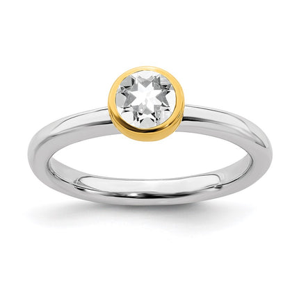 Sterling Silver Stackable Expressions w/Gold-plated White Topaz Ring | QSK1878 ,