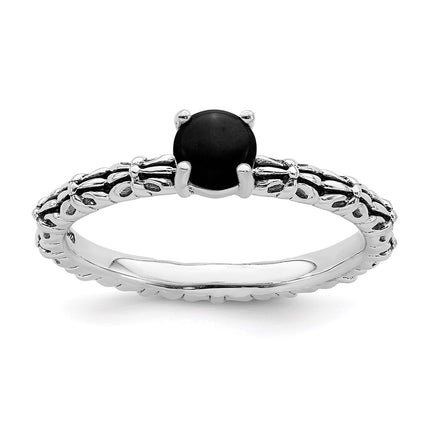 Sterling Silver Stackable Expressions Antiqued Black Agate Ring | QSK613 ,