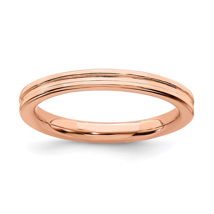 Sterling Silver Stackable Expressions Pink-plated Grooved Ring | QSK228 ,