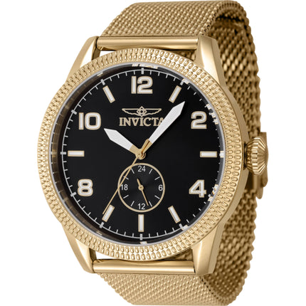 Invicta Men's Watch - Vintage Black Dial Yellow Gold Steel Bracelet Quartz | 47135 ,