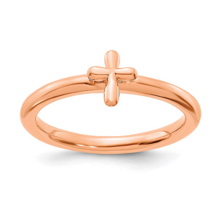 Sterling Silver Stackable Expressions Rose Gold-plated Cross Ring | QSK2047 ,
