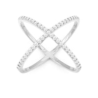 Sterling Silver CZ X Style Ring - W-9947 ,
