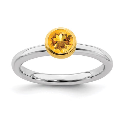 Sterling Silver Stackable Expressions w/Gold-plate Citrine Ring | QSK1885 ,