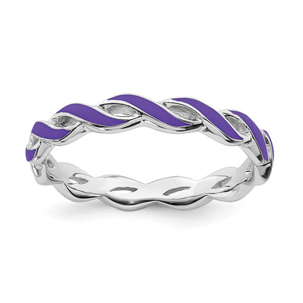Sterling Silver Stackable Expressions Purple Enamel Ring | QSK1512 ,
