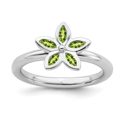 Sterling Silver Stackable Expressions Peridot Flower Ring | QSK491 ,