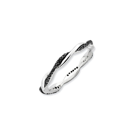 Sterling Silver Stackable Expressions Polished Black Diamond Ring | QSK634 ,