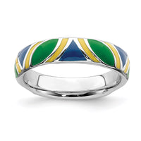 Sterling Silver Stackable Expressions Polished Multi color Enameled Ring | QSK597 ,