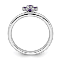 Sterling Silver Stackable Expressions Rhodium Amethyst Cross Ring | QSK1631 ,