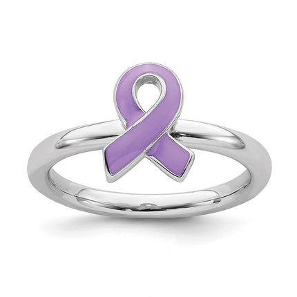 Sterling Silver Stackable Expressions Purple Enameled Awareness Ribbon Ring | QSK943 ,