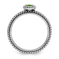 Sterling Silver Stackable Expressions Checker-cut Peridot Antiqued Ring | QSK822 ,