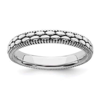 Sterling Silver Stackable Expressions Antiqued Patterned Ring | QSK1569 ,