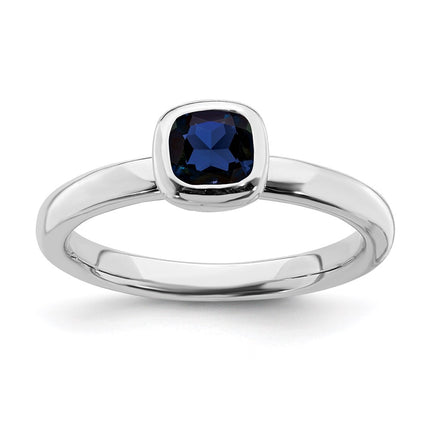 Sterling Silver Stackable Expressions Cushion Cut Cr. Sapphire Ring | QSK454 ,