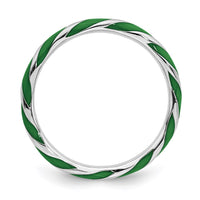 Sterling Silver Stackable Expressions Twisted Green Enameled Ring | QSK549 ,