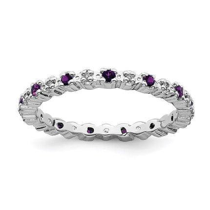 Sterling Silver Stackable Expressions Amethyst & Diamond Ring | QSK533 ,