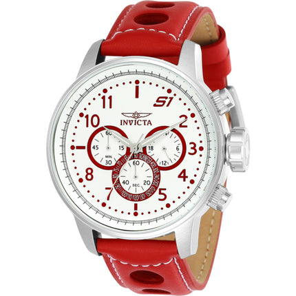 Invicta Men's Watch - S1 Rally Chronograph White and Red Dial Leather Strap | 24082 ,
