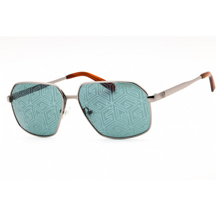 Guess Men's Sunglasses - Shiny Gunmetal Metal Geometric Frame Green Lens | GU00071 08N ,