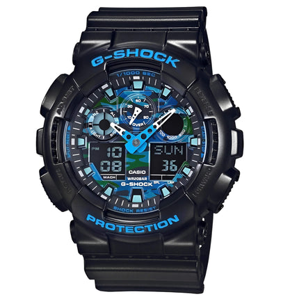 Casio Men's World Time Watch - G-Shock Alarm Dive Ana-Digi Black Dial | GA100CB-1A ,