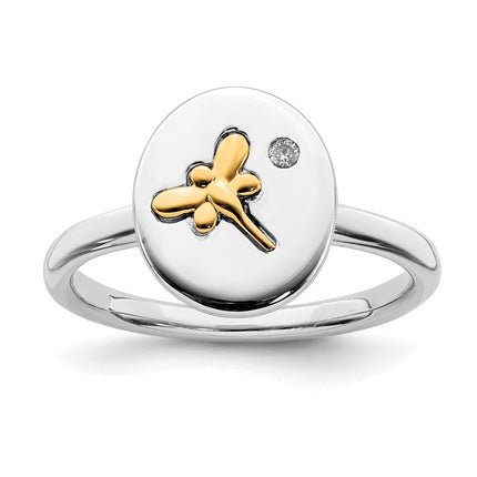 Sterling Silver & 14k Dragonfly Stackable Expressions Diamond Ring | QSK1654 ,