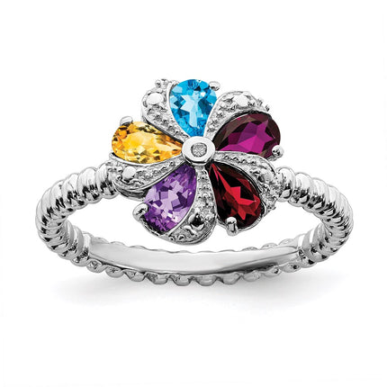 Sterling Silver Stackable Expressions Gemstone & Diamond Ring | QSK791 ,