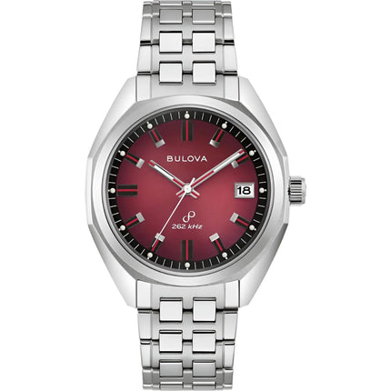 Bulova Unisex Watch - Jet Star Quartz with 262 kHz Red Dial Silver Bracelet | 96B401 ,