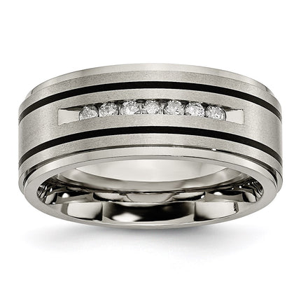 Titanium Polished/Brushed Enameled 1/4ct tw. Diamond 9mm Band | TB437A ,
