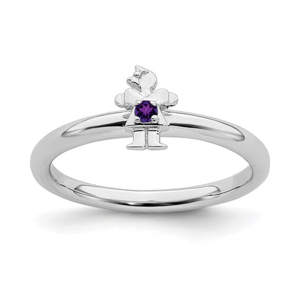 Sterling Silver Stackable Expressions Rhodium Amethyst Girl Ring | QSK192 ,