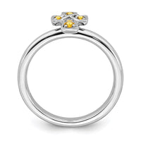 Sterling Silver Stackable Expressions Rhodium Citrine Cross Ring | QSK1640 ,