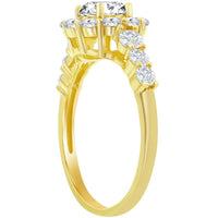 Classic Women's Gold Halo CZ Flower Design Ring - W-2845 ,