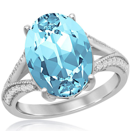 Women's Ring - CZ with Oval Aqua Swarovski Element, Size 9 | BLW-2419-9 ,