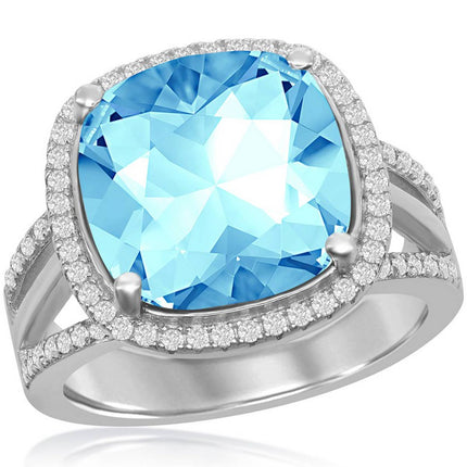 Women's Ring - CZ and Cushion Aqua Swarovski Element, Size 8 | BLW-2416-8 ,