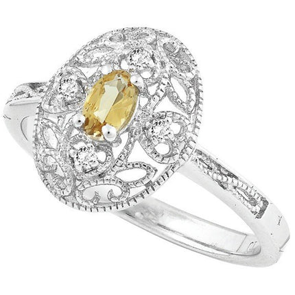 Women's Ring - Oval Citrine with White Topaz Silver, Size 8 | BLW-1274-8 ,