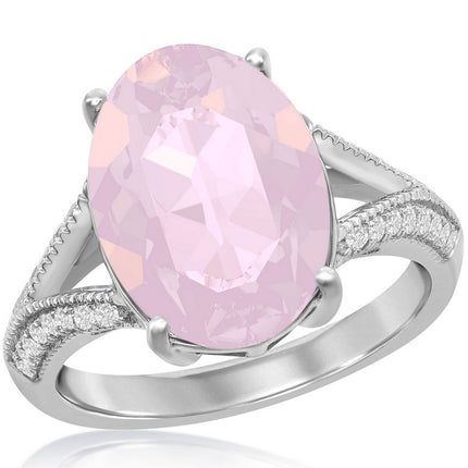 Women's Ring - Oval Pink Opal Swarovski Element CZ, Size 9 | BLW-2420-9 ,