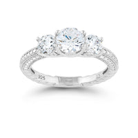 Sterling Silver Triple Round CZ Micro Pave Band Ring - W-9316 ,