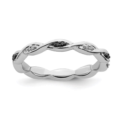 Sterling Silver Stackable Expressions Black & White Diamond Ring | QSK1057 ,
