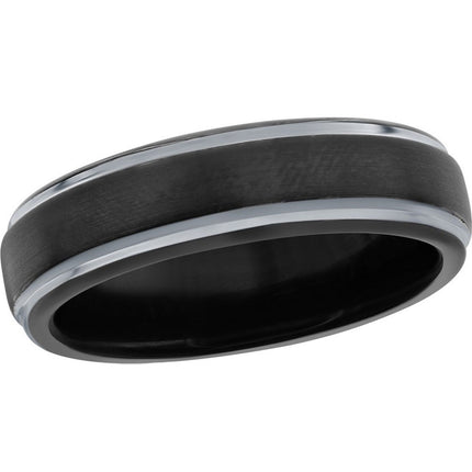 Men's Ring - Black and Silver Plated 6mm Tungsten, Size 13 | SW-2118-13 ,