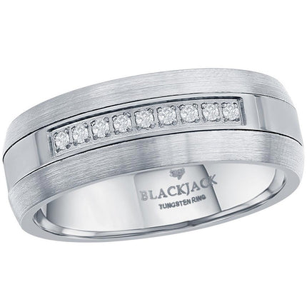 Men's Ring - Brushed and Polished CZ 8mm Tungsten, Size 9 | SW-2121-9 ,