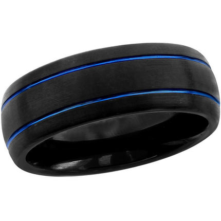Men's Ring - Black and Blue Double Stripe Tungsten, Size 9 | SW-2086-9 ,