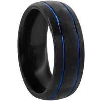 Men's Ring - Black and Blue Double Stripe Tungsten, Size 9 | SW-2086-9 ,