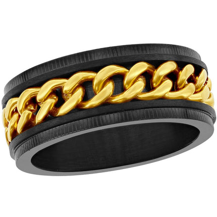 Men's Ring - Black/Gold Stainless Steel Curb Link, Size 11 | SW-2090-11 ,