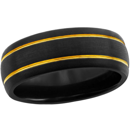 Men's Ring - Black and Gold Double Stripe Tungsten, Size 9 | SW-2101-9 ,