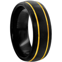 Men's Ring - Black and Gold Double Stripe Tungsten, Size 9 | SW-2101-9 ,