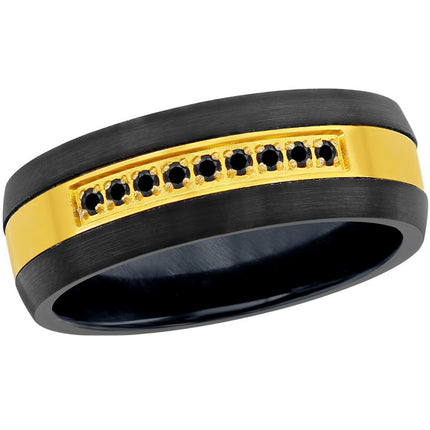 Men's Ring - Black and Gold with Black CZ Tungsten, Size 9 | SW-2120-9 ,