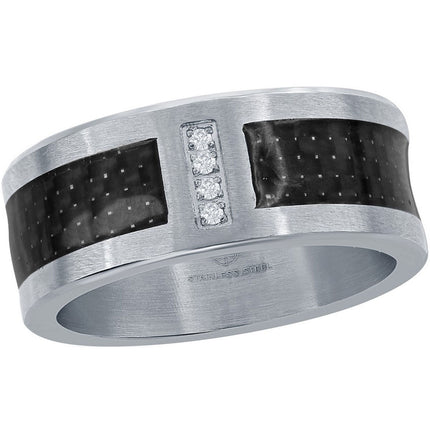 Men's Ring - Stainless Steel Black Carbon Fiber CZ, Size 12 | SW-2095-12 ,